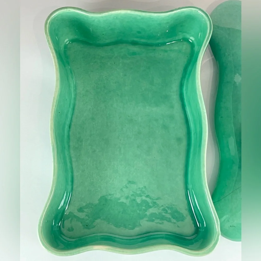 Vintage turquoise porcelain pink roses trinket jewelry box